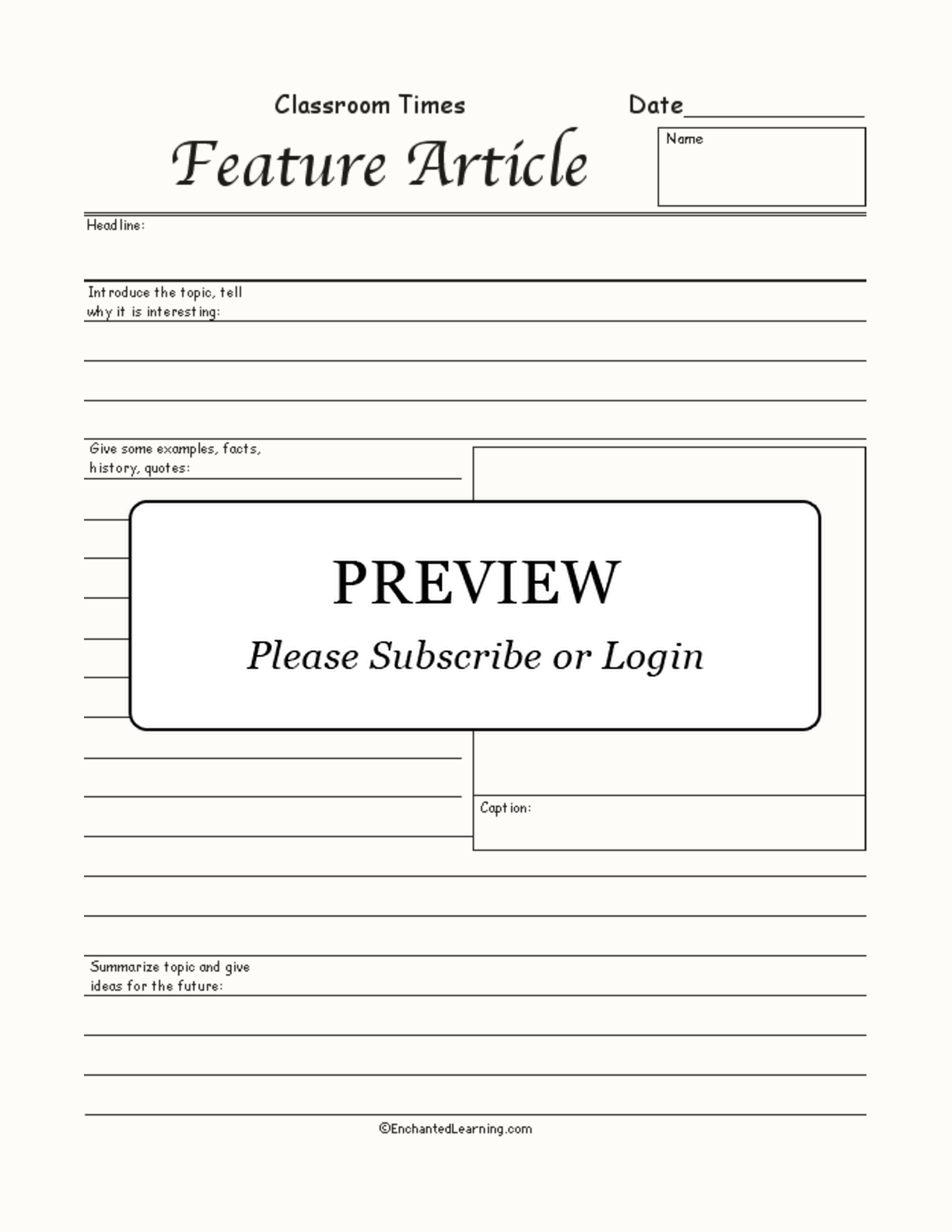 Newspaper Feature Article #1 interactive worksheet page 1