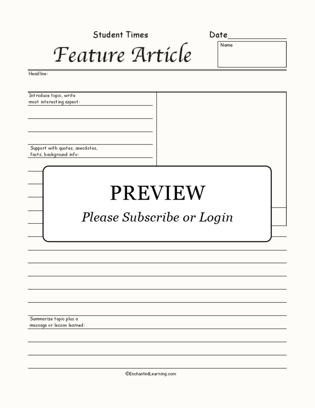 Newspaper Feature Article #2 interactive worksheet page 1