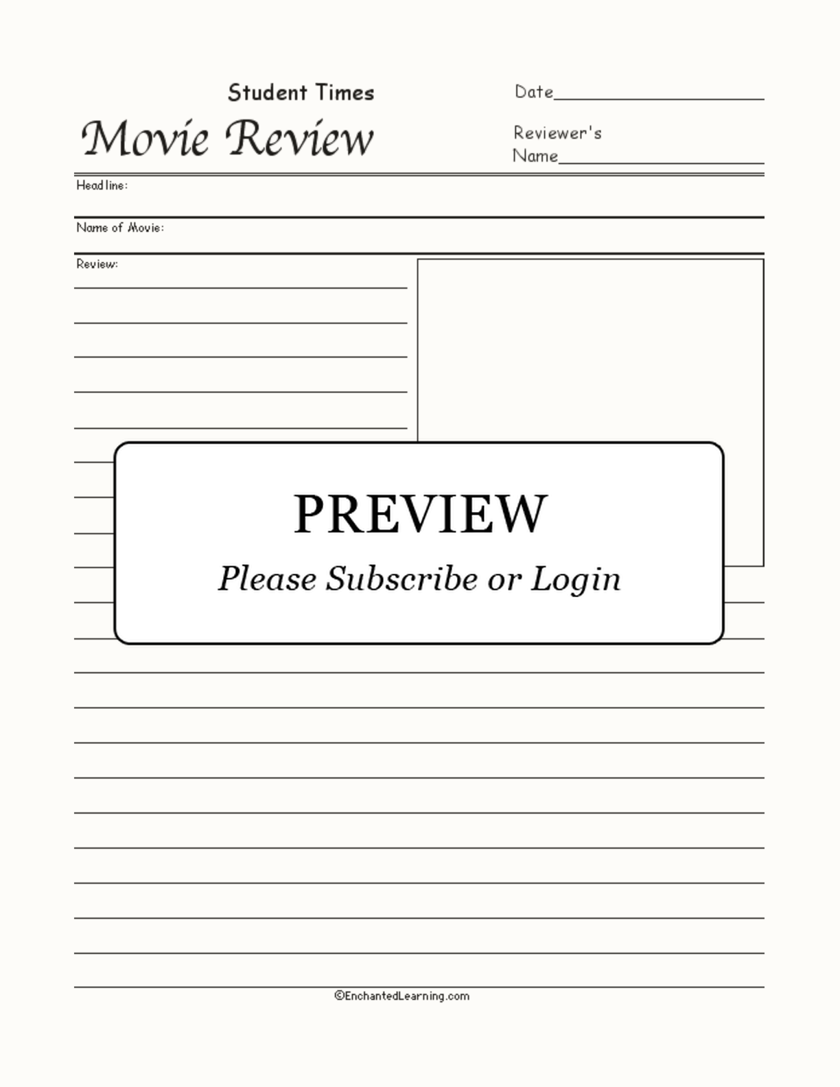 Newspaper Movie Review Page interactive worksheet page 1