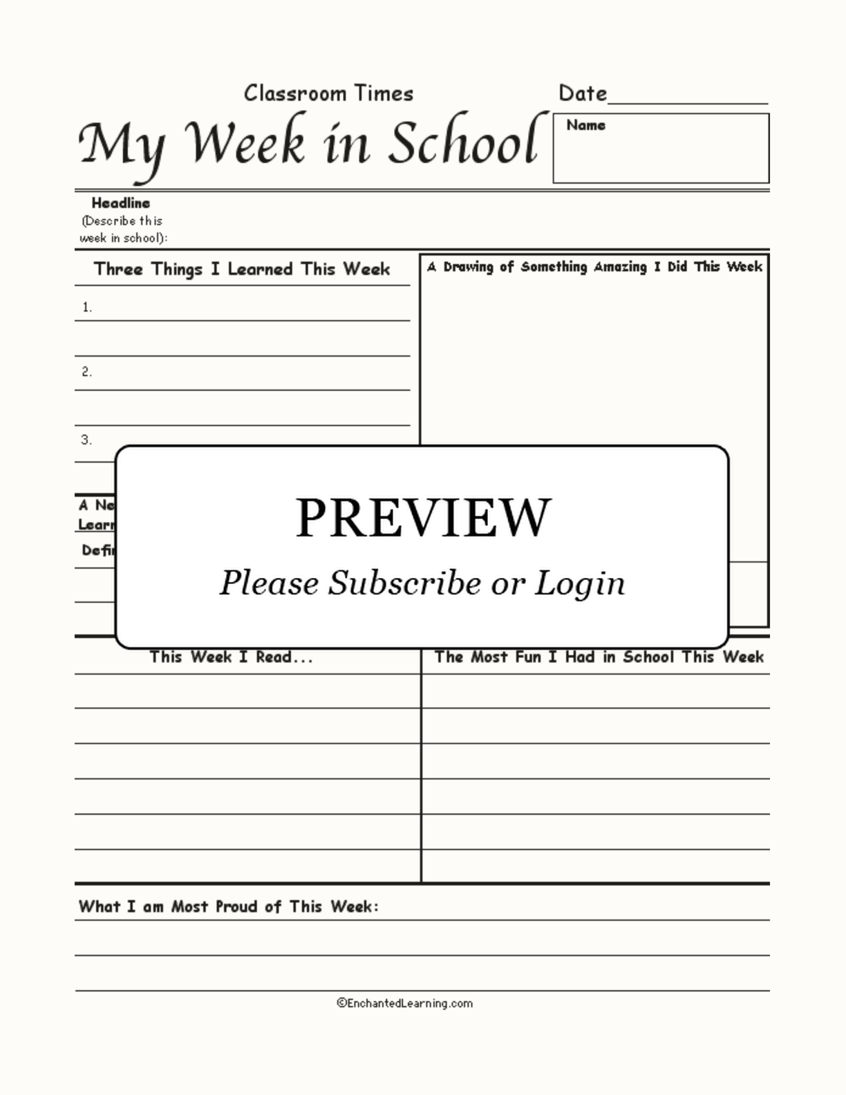 My Week in School #1 - Newspaper Article interactive worksheet page 1