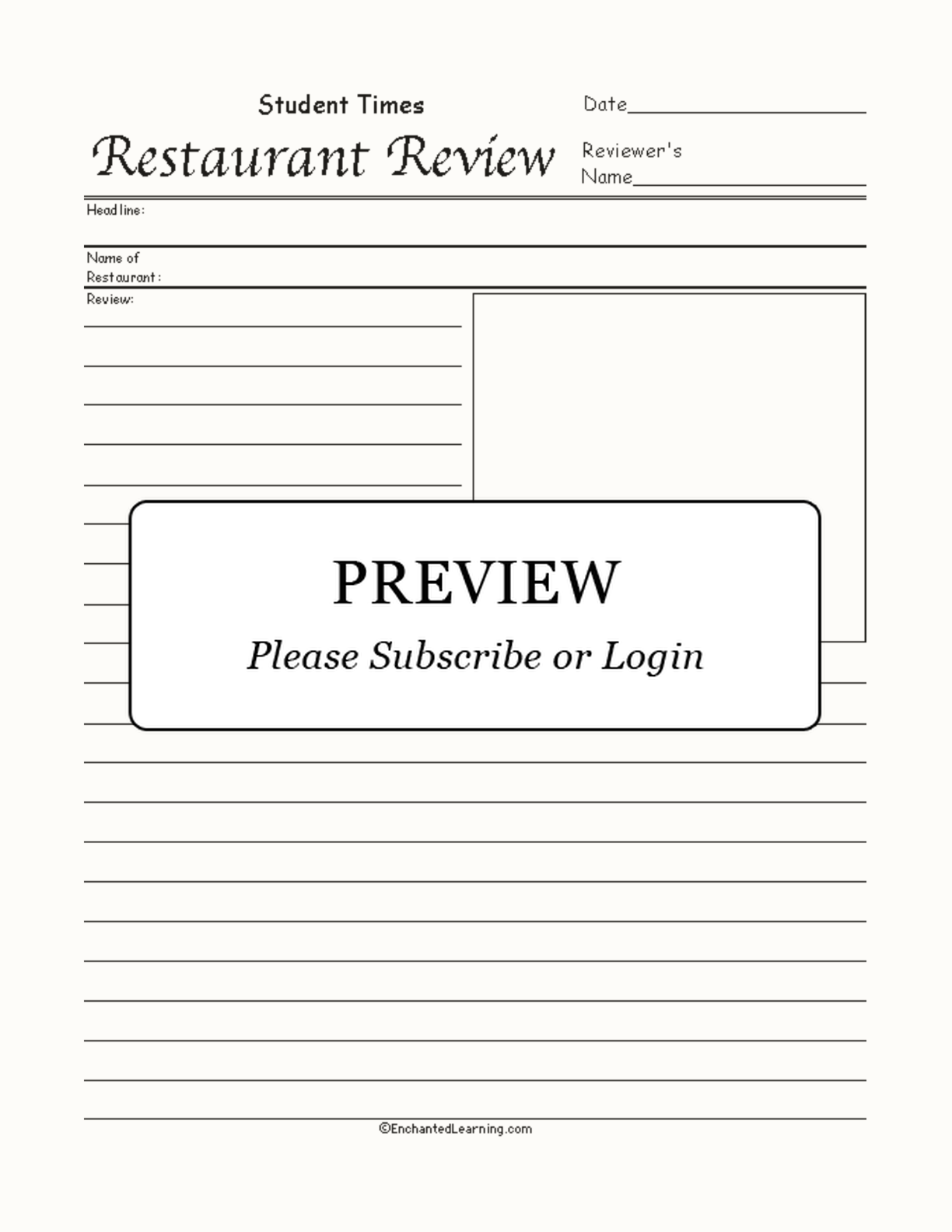 Newspaper Restaurant Review Page interactive worksheet page 1