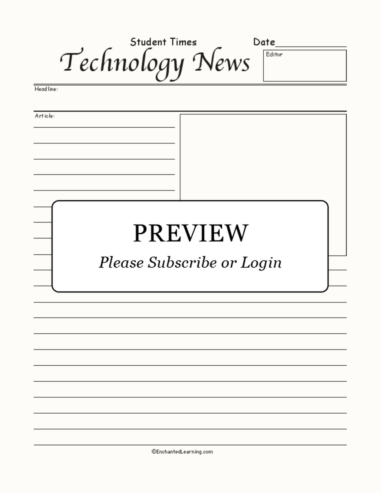 Technology Newspaper Article interactive worksheet page 1