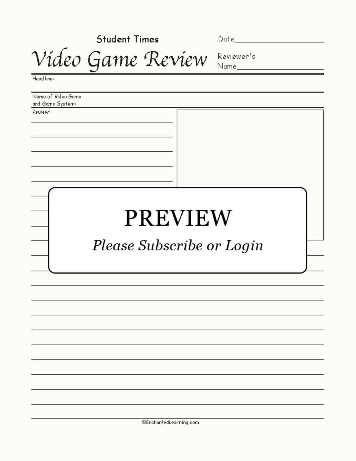 Video Game Review Page interactive worksheet page 1