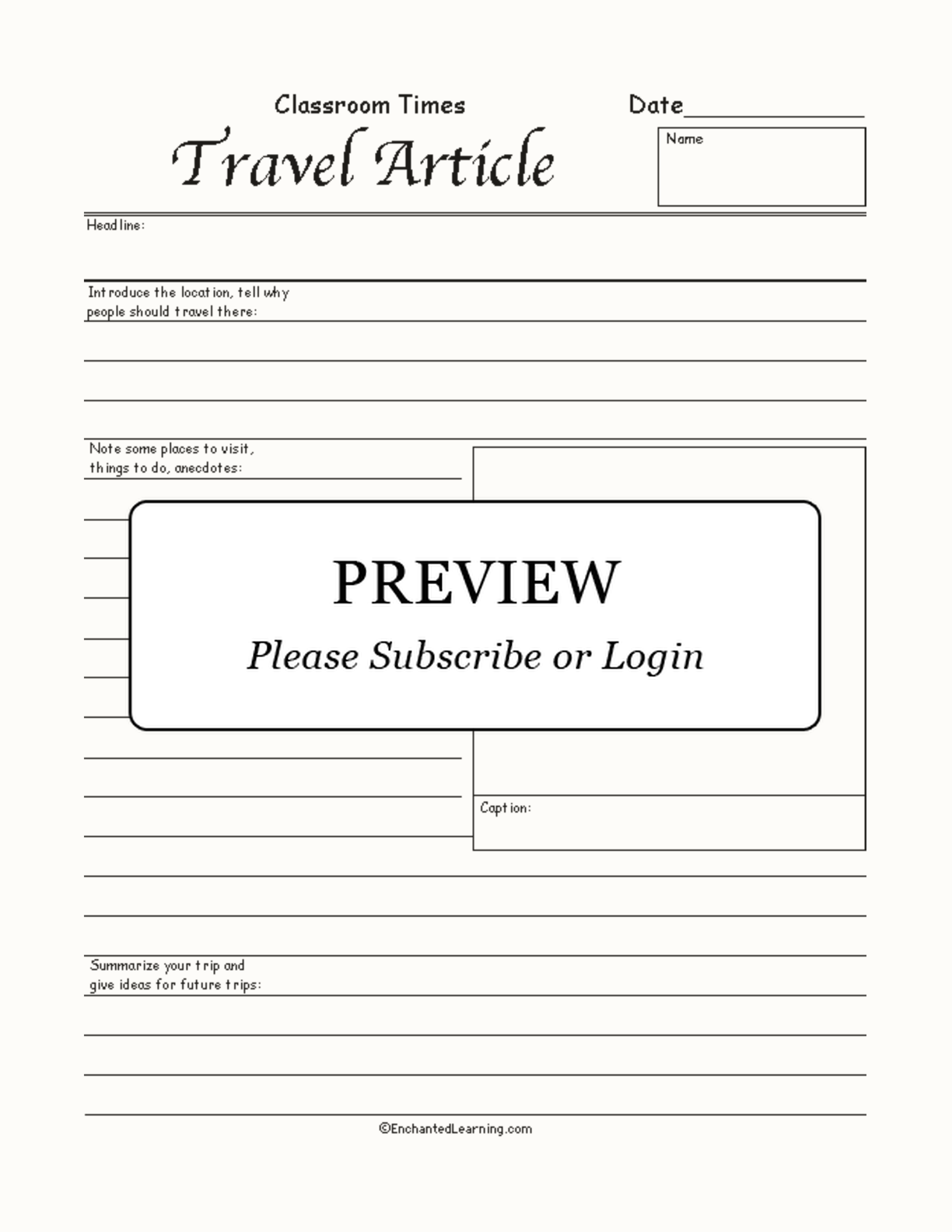 Newspaper Travel Article interactive worksheet page 1