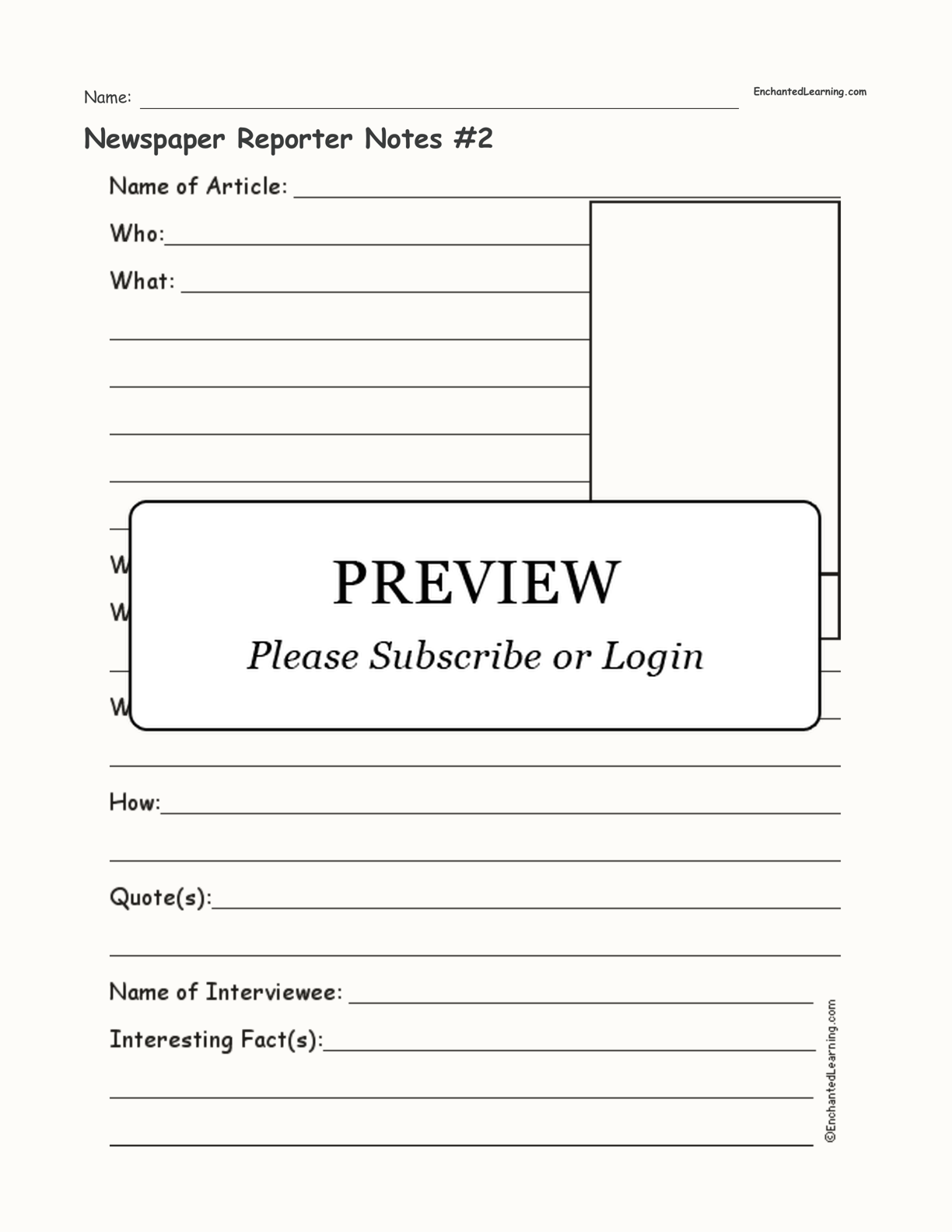 Newspaper Reporter Notes #2 interactive worksheet page 1