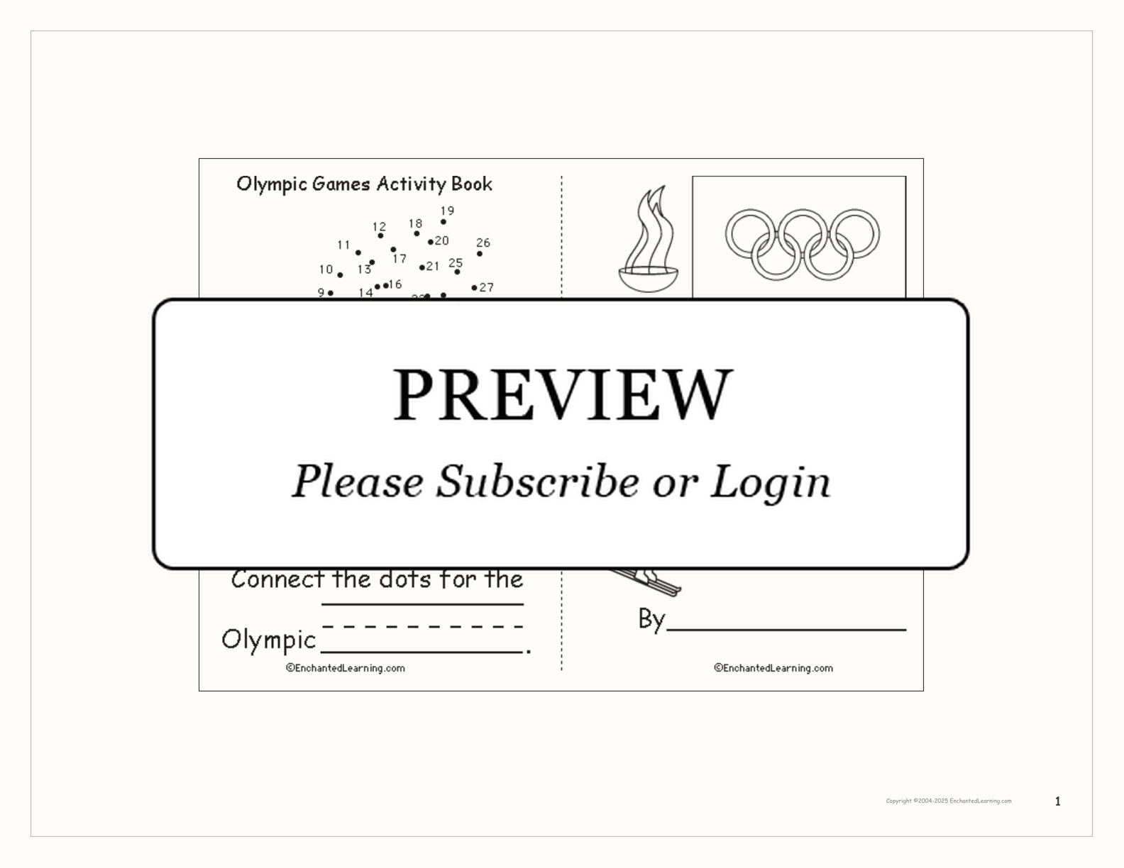 Olympic Games Activity Book interactive printout page 1