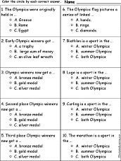 The Olympics Multiple Choice Comprehension Quiz Enchantedlearning Com