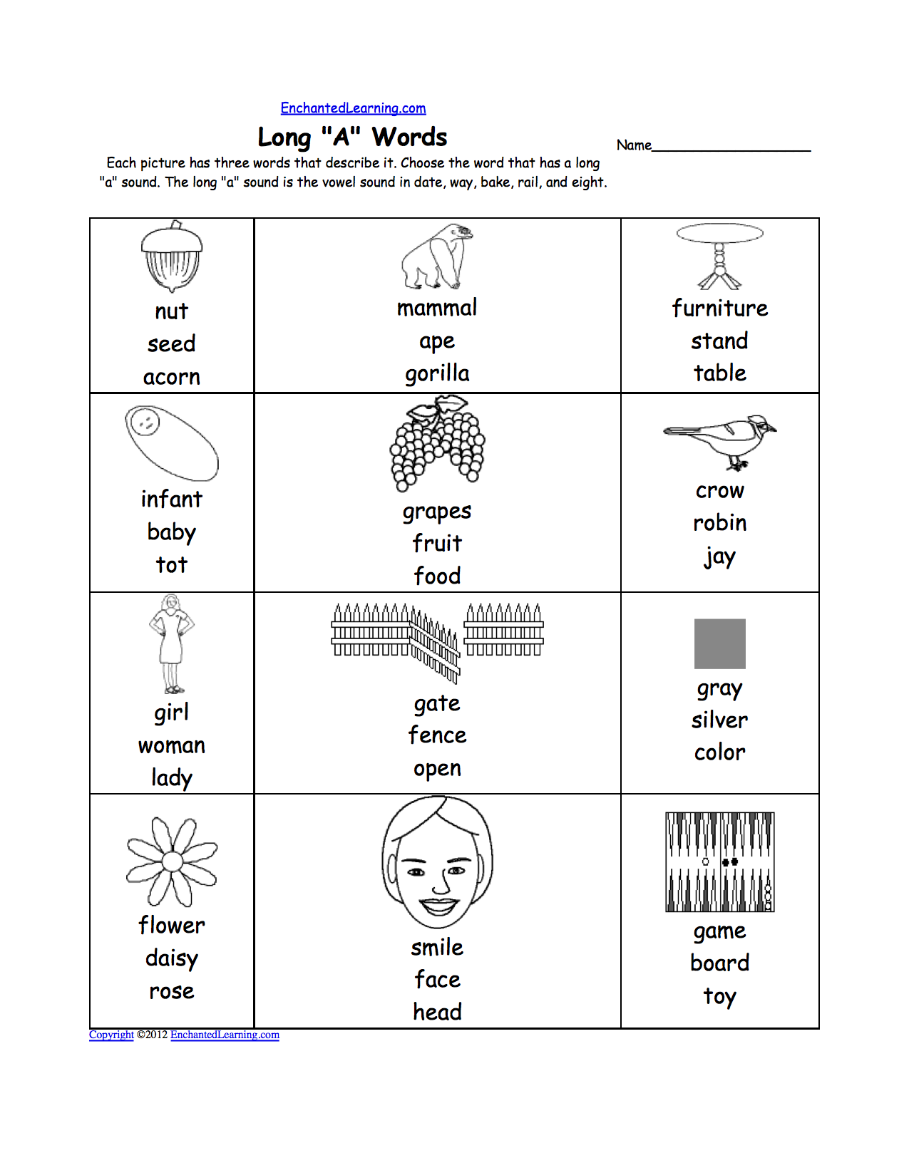 Letter A Alphabet Activities at EnchantedLearning.com