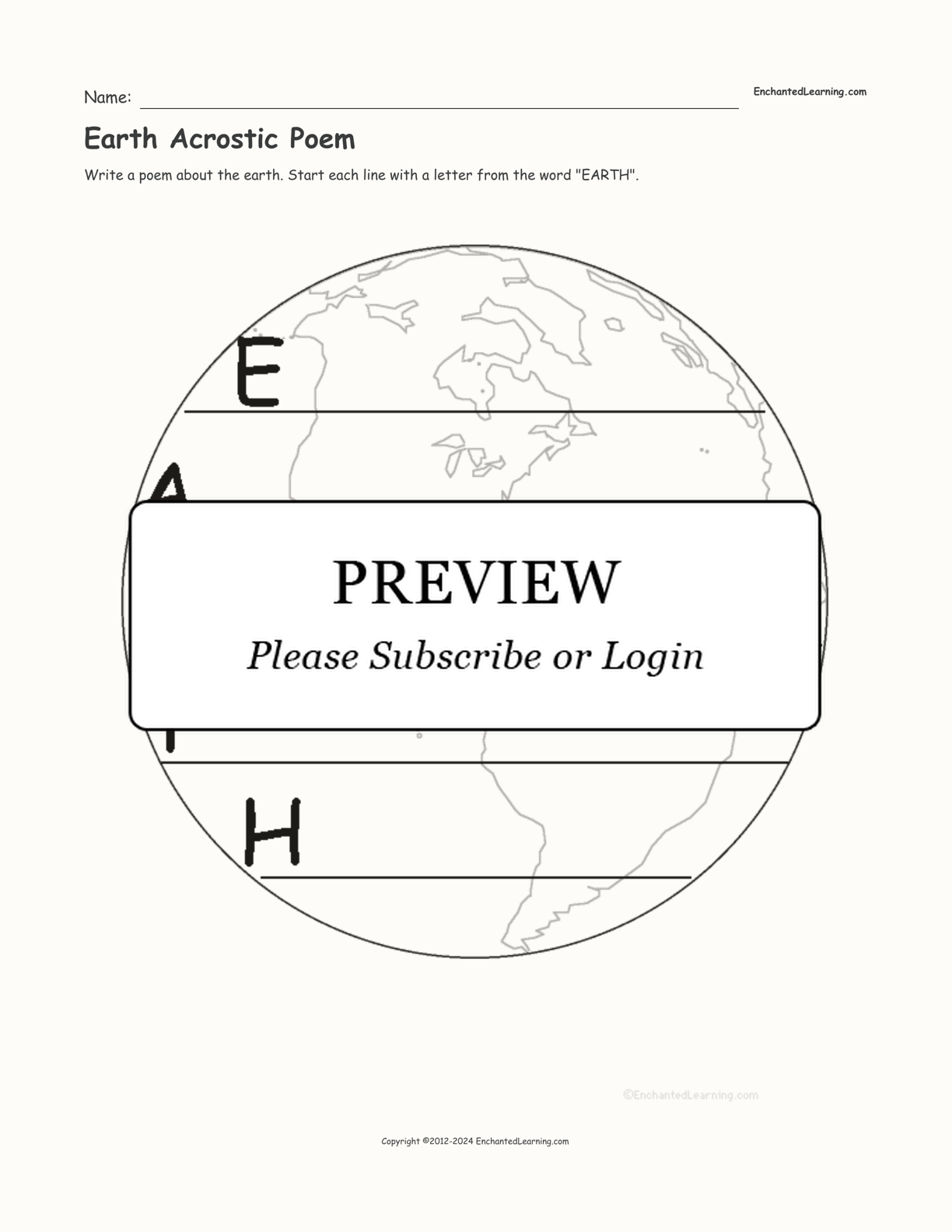Earth Acrostic Poem interactive worksheet page 1