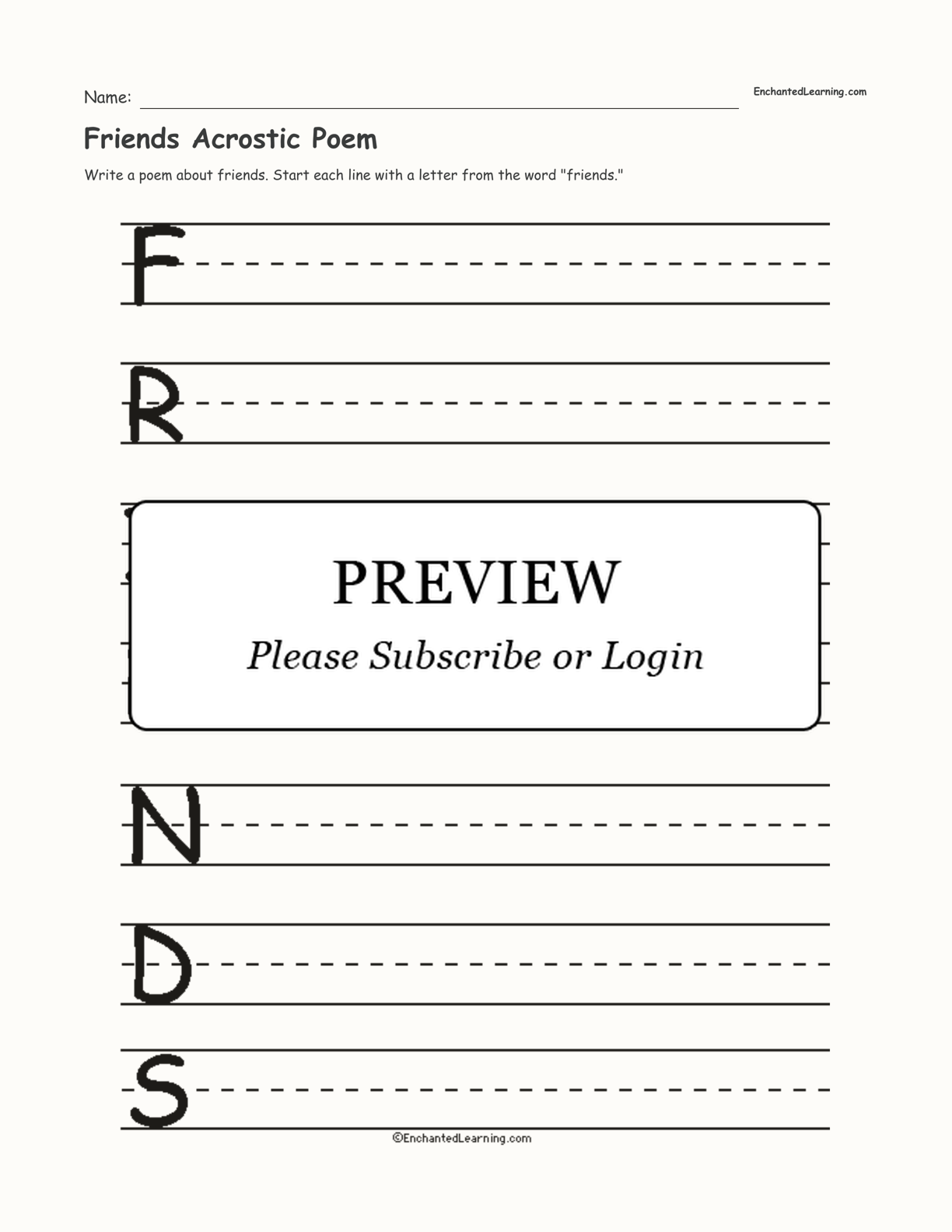 Friends Acrostic Poem interactive worksheet page 1