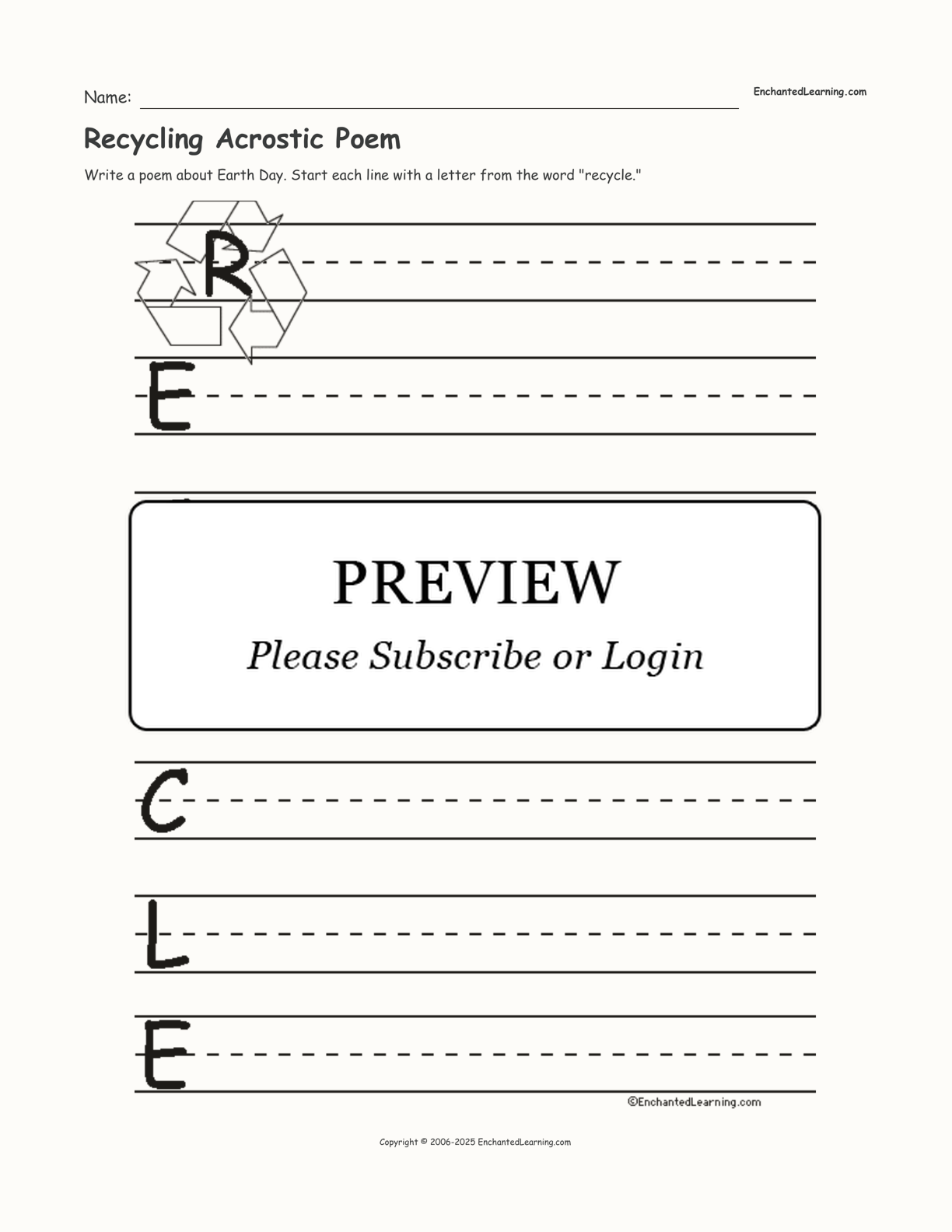 Recycling Acrostic Poem interactive worksheet page 1