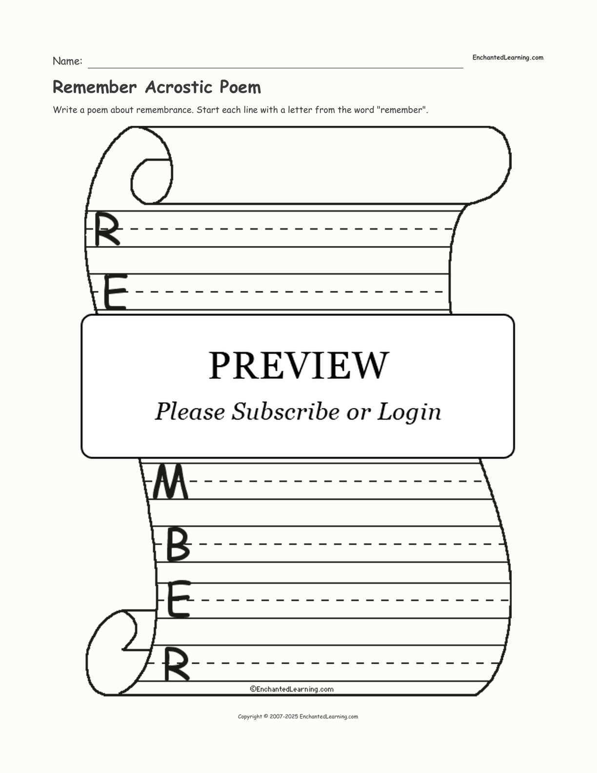 Remember Acrostic Poem interactive worksheet page 1