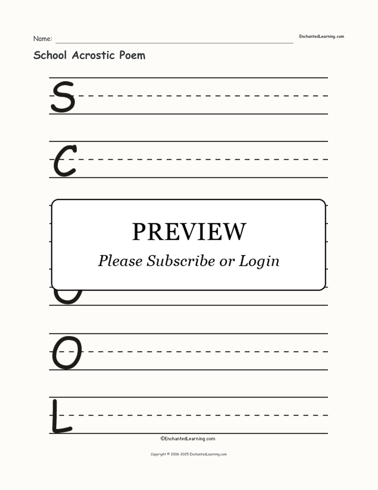 School Acrostic Poem interactive worksheet page 1