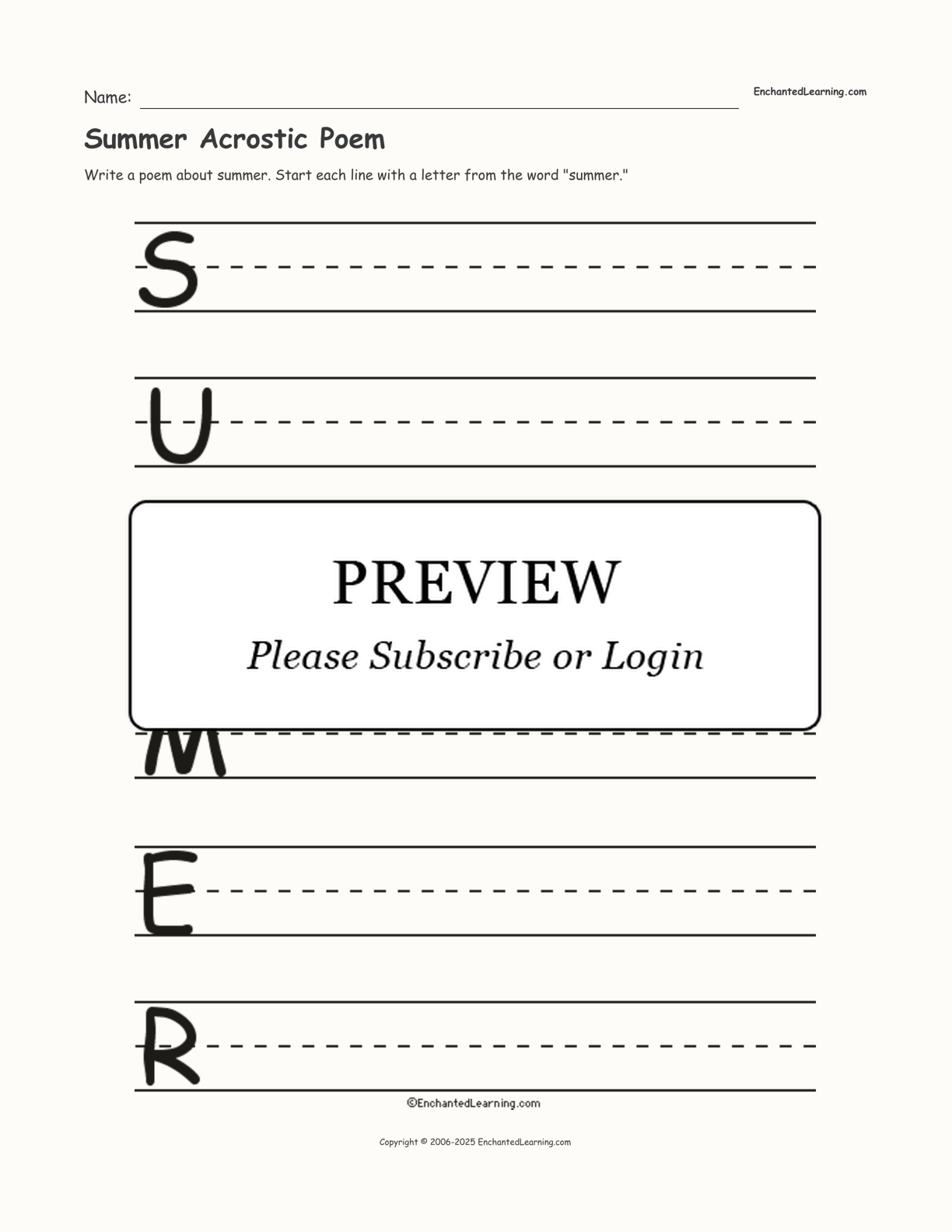 Summer Acrostic Poem interactive worksheet page 1