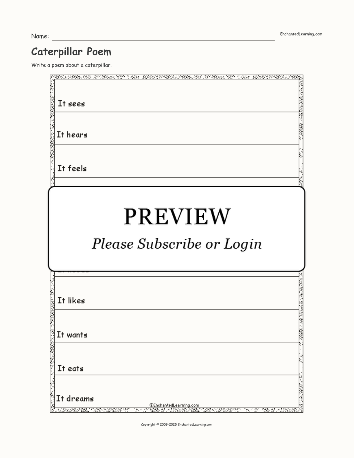 Caterpillar Poem interactive worksheet page 1