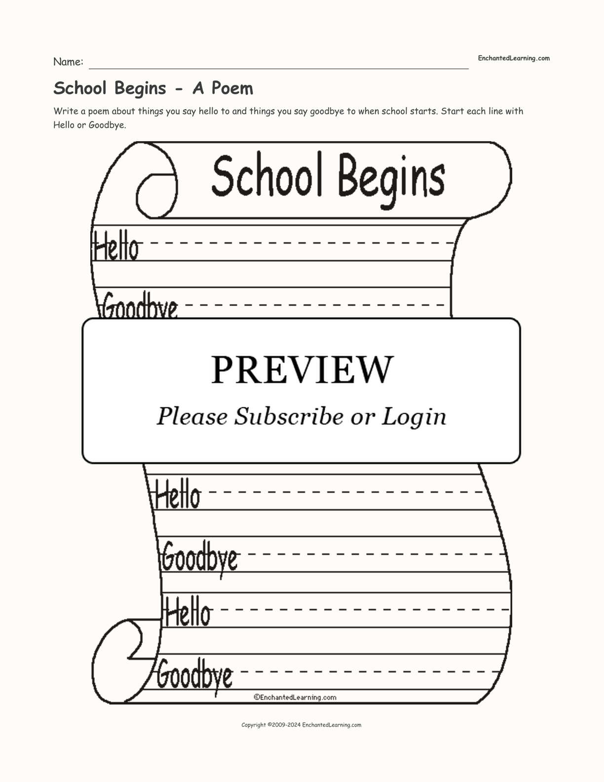 School Begins - A Poem interactive worksheet page 1