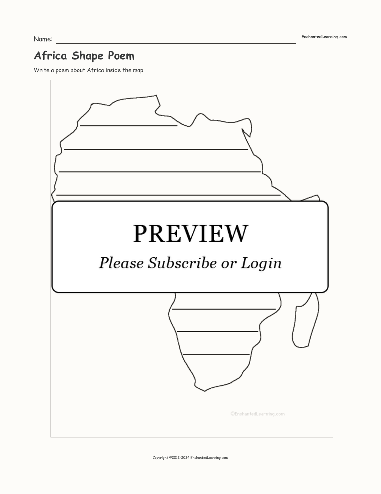 Africa Shape Poem interactive worksheet page 1