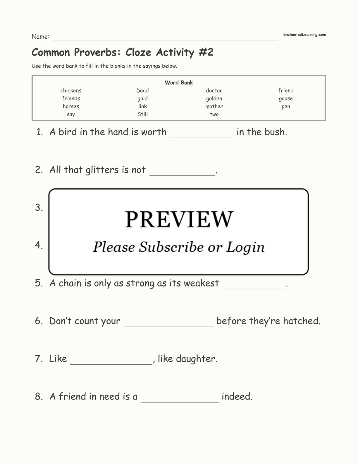 Common Proverbs: Cloze Activity #2 interactive worksheet page 1
