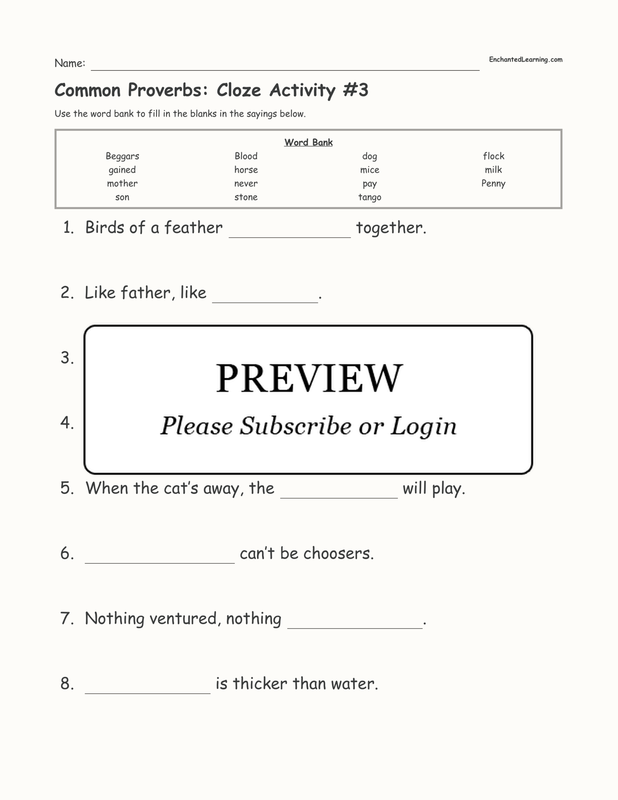 Common Proverbs: Cloze Activity #3 interactive worksheet page 1