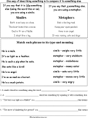 Simile and Metaphor Read and Answer Worksheet - EnchantedLearning.com