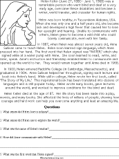 Helen Keller Read And Answer Worksheet EnchantedLearning