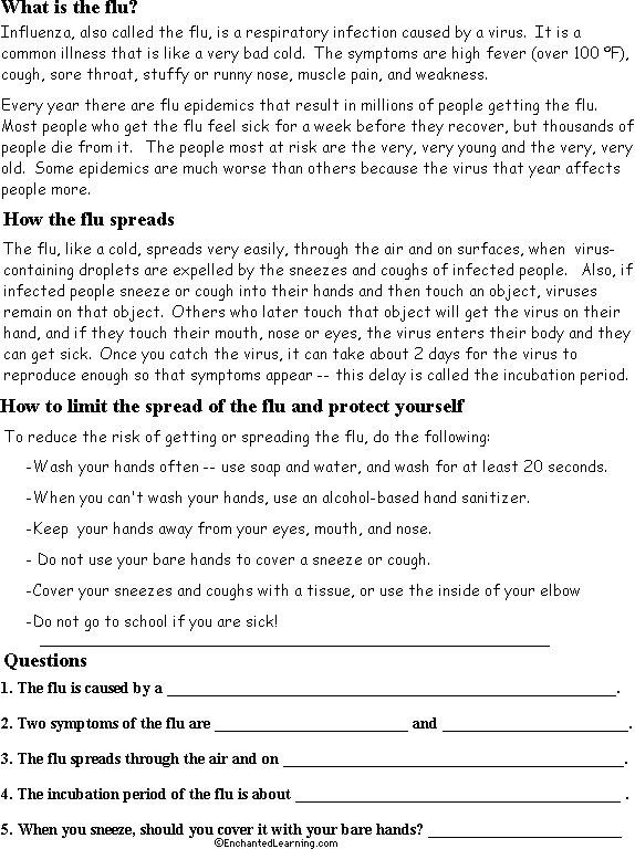 Search result: 'Flu and Cold Virus Read and Answer Worksheet'