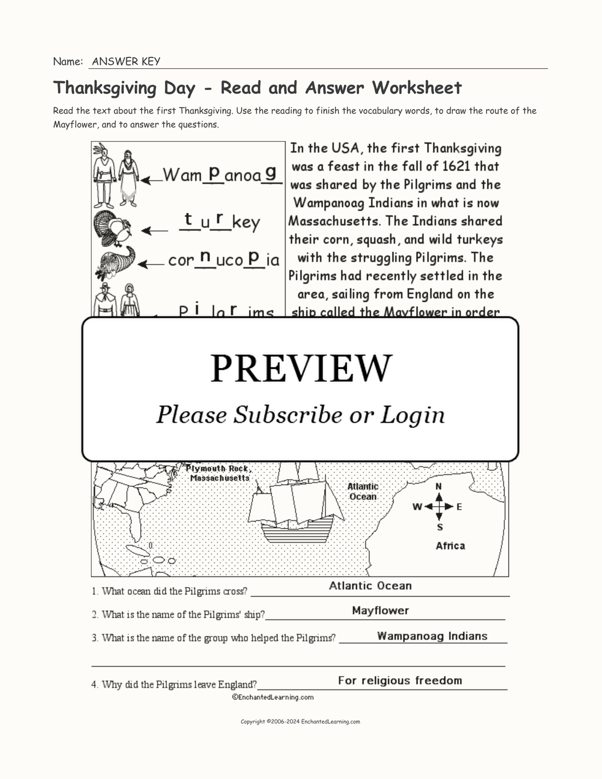 Thanksgiving Day - Read and Answer Worksheet interactive worksheet page 2