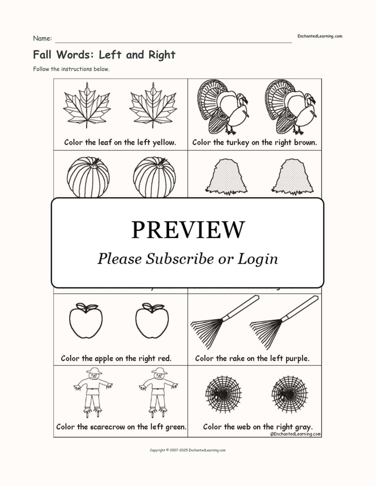 Fall Words: Left and Right interactive worksheet page 1