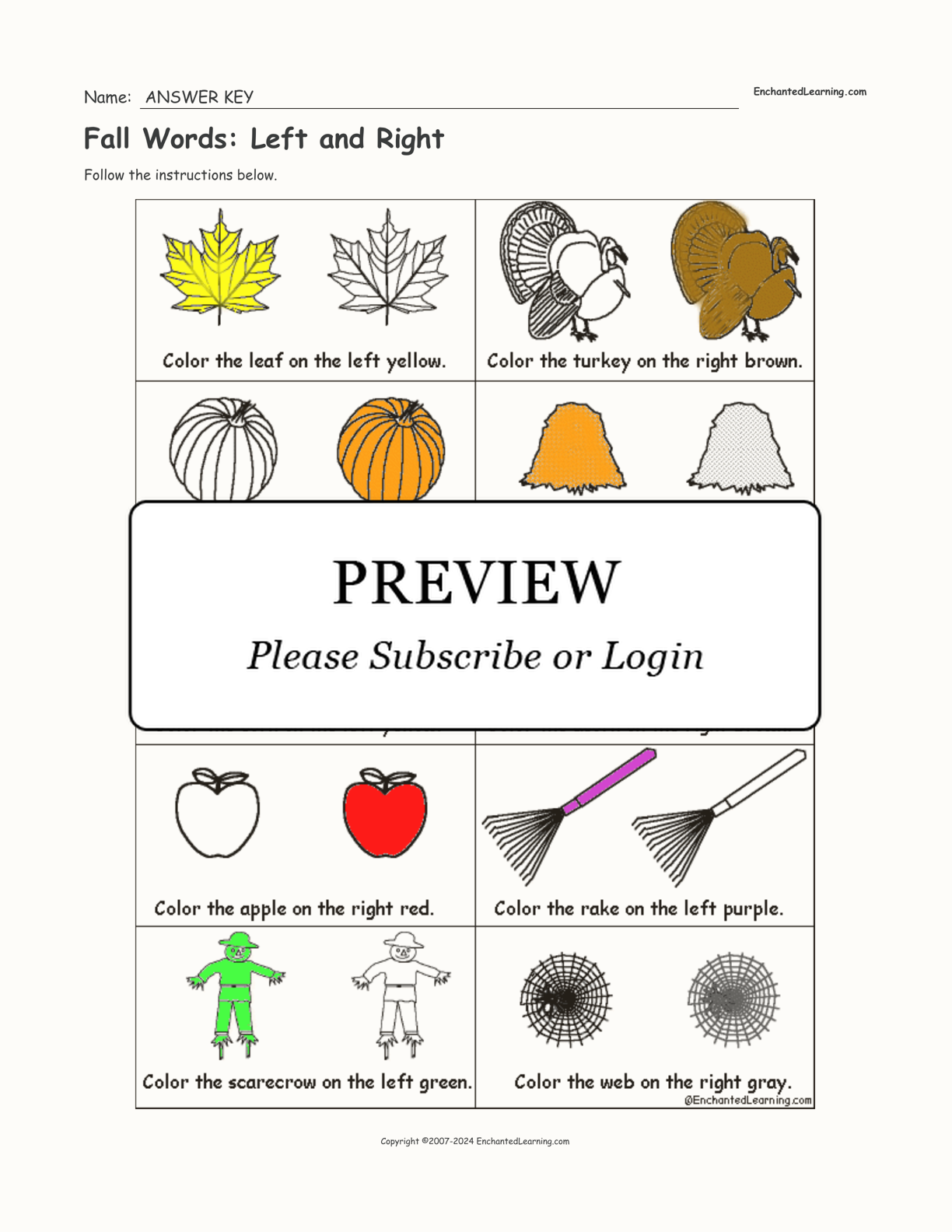 Fall Words: Left and Right interactive worksheet page 2