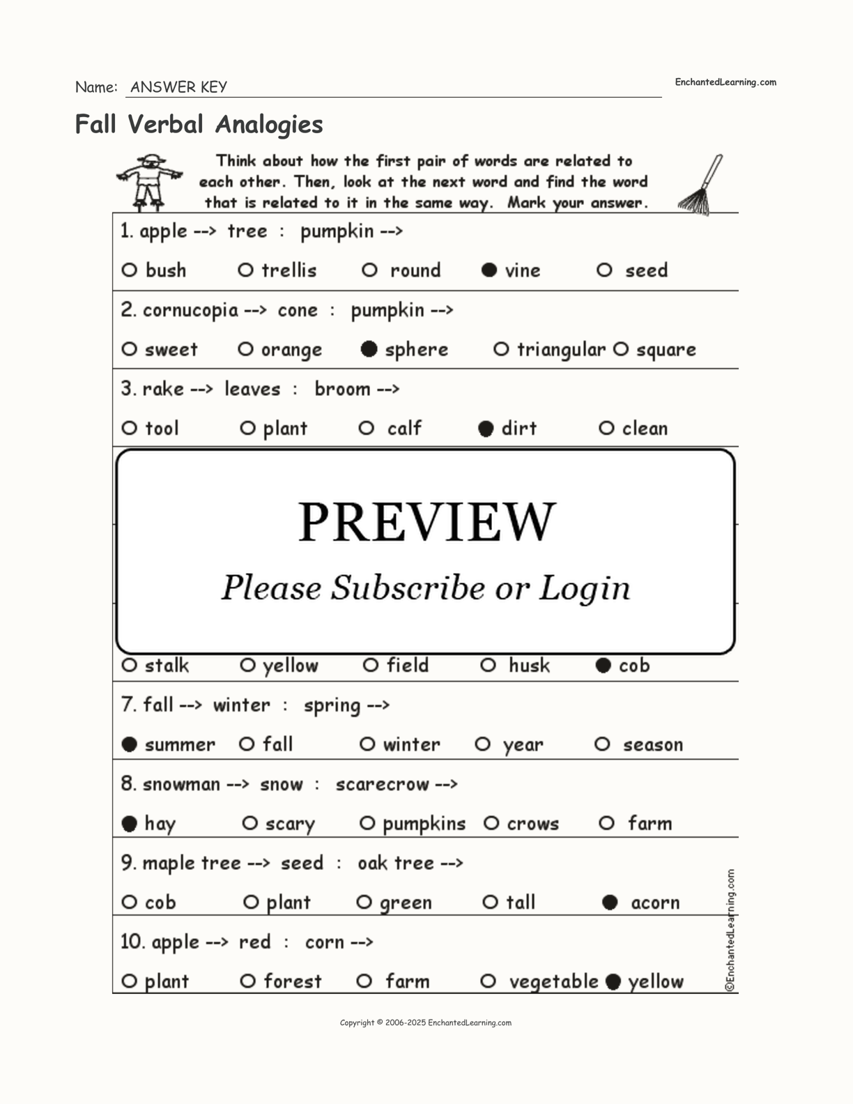 Fall Verbal Analogies interactive worksheet page 2