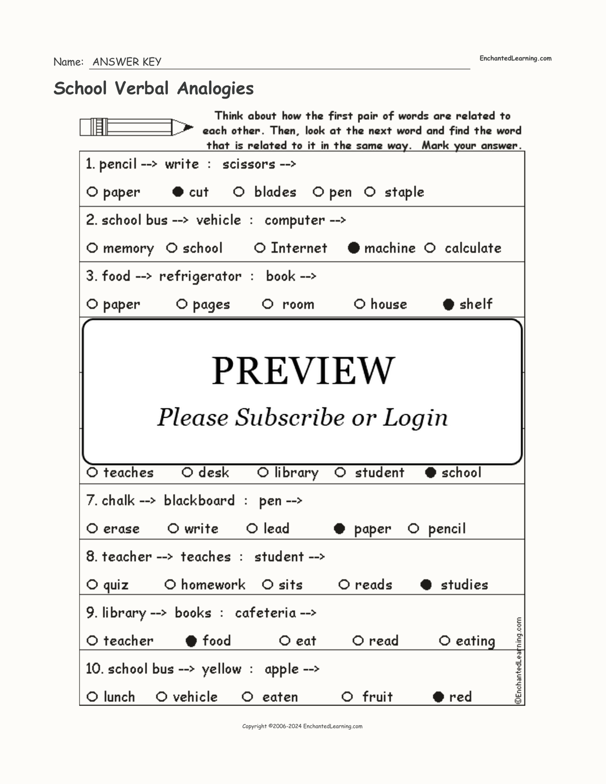 School Verbal Analogies interactive worksheet page 2