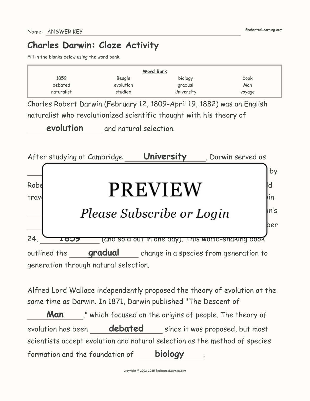 Charles Darwin Worksheet In Darwin039s Natural Selection Worksheet