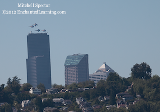 Four Blue Angels over Downtown Seattle