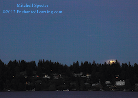 Second-Day Harvest Moon Just Peeking Over the Hills