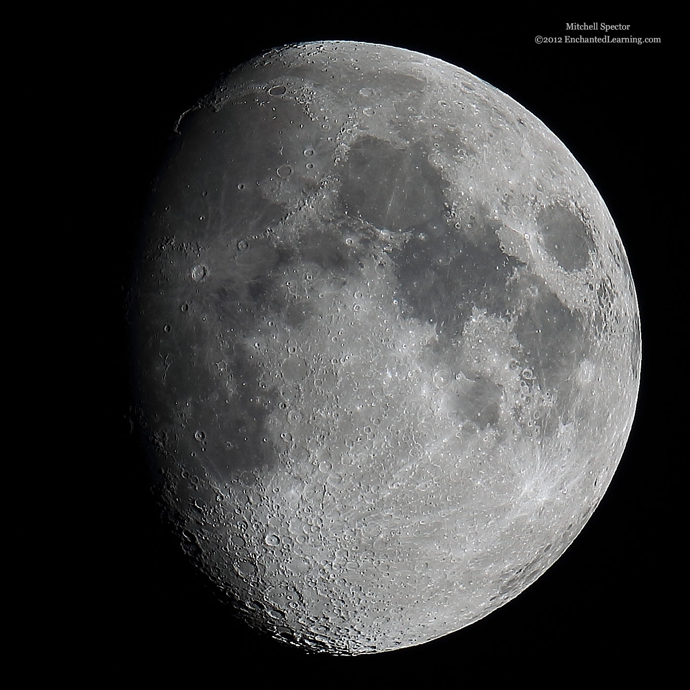 Waxing Gibbous Moon, 83.5% Illuminated - EnchantedLearning.com