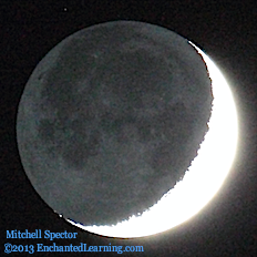 Earthshine on a Waxing Crescent Moon