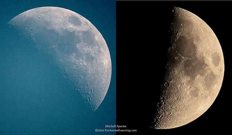 Nearly First Quarter Moon, Day and Night