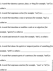 parts of speech quiz worksheet enchantedlearning com