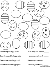 Sorting: Color and count the eggs Worksheet Printout ...