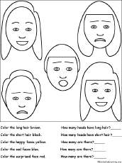 Search result: 'Sorting: Color and count the Faces Worksheet Printout'