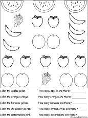 sorting color and count the fruit worksheet printout enchantedlearning com