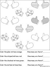 Search result: 'Sorting: Color and count the Mittens Worksheet Printout'