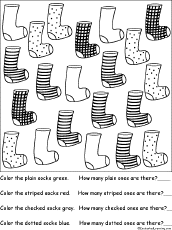 Sorting: Color and count the socks Worksheet Printout ...