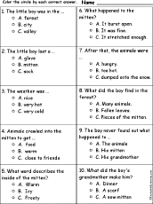 The Mitten - Multiple choice comprehension quiz: EnchantedLearning.com