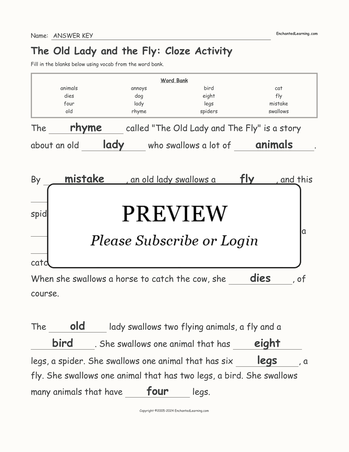 The Old Lady and the Fly: Cloze Activity interactive worksheet page 2