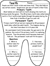 Teeth and Dental Health at EnchantedLearning.com