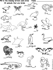 fill in the missing letters in animal words at