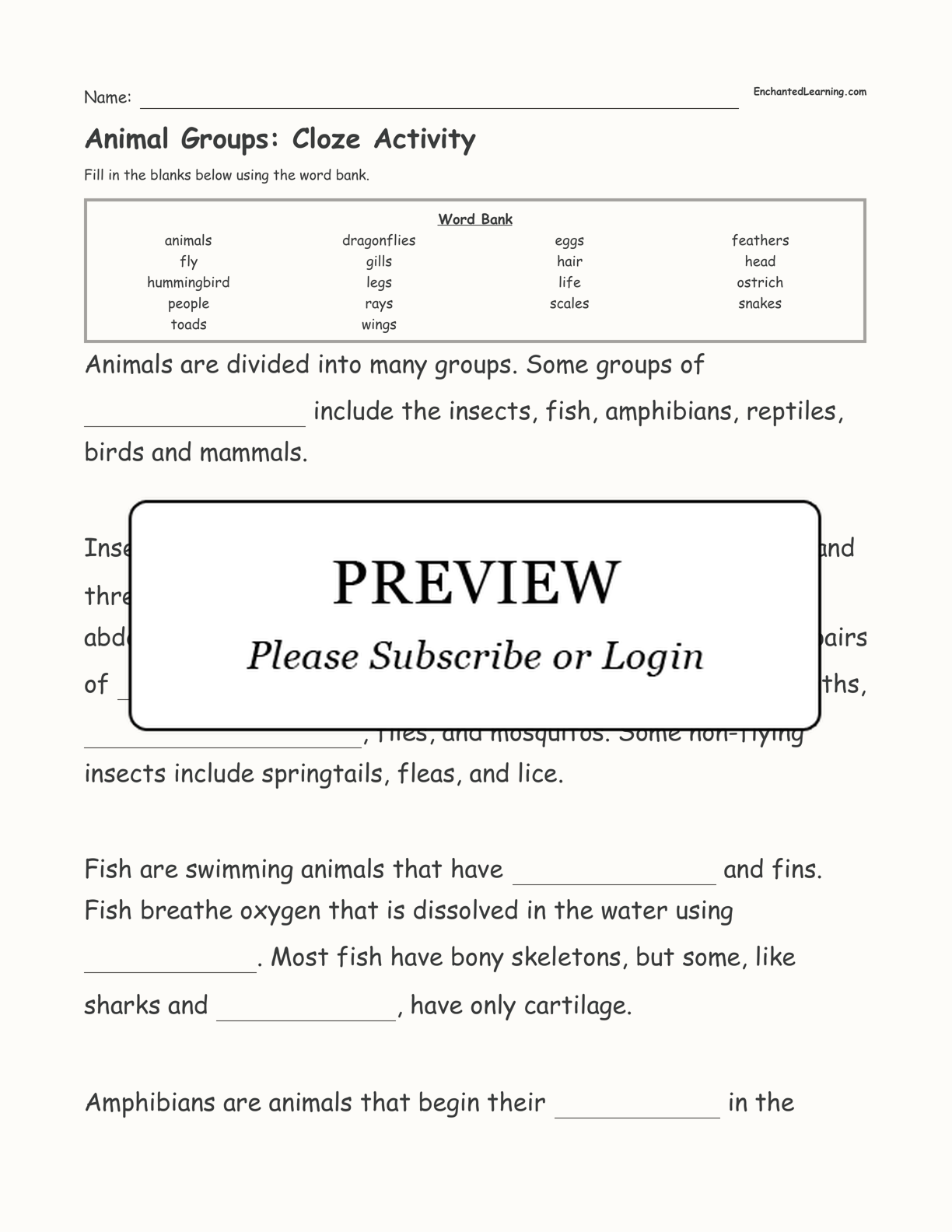 Animal Groups: Cloze Activity interactive worksheet page 1