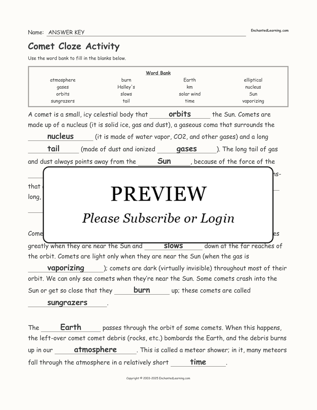 Comet Cloze Activity interactive worksheet page 2