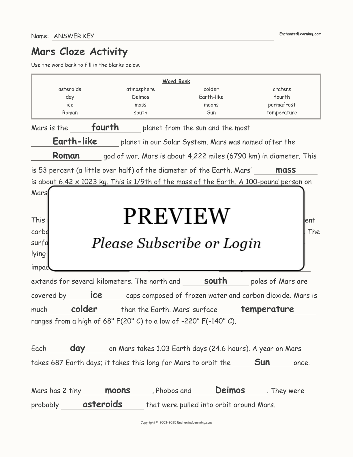 Mars Cloze Activity interactive worksheet page 2